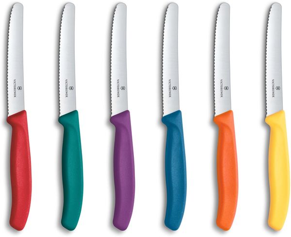 Victorinox Swiss Classic, Frühstücksmesser, Brötchenmesser Set 6teilig, Scharfe Klinge, Wellenschliff, 11 cm, Rostfreier Stahl, Farbig