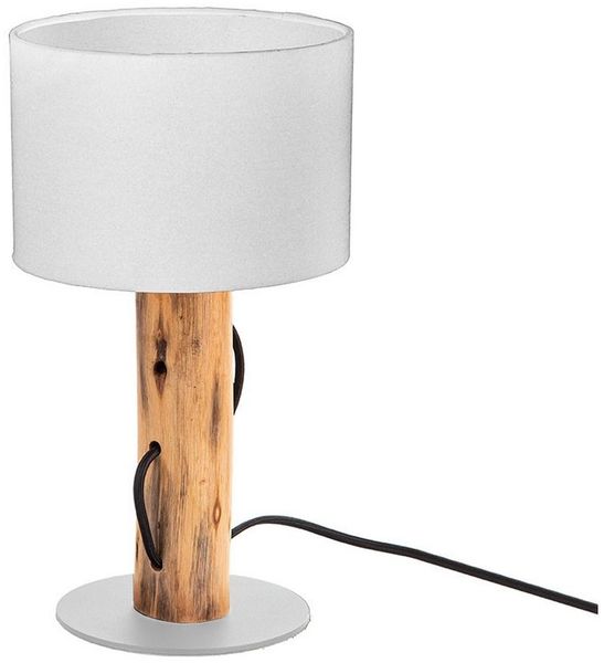 NOWA Schreibtischlampe, Leuchtmittel nicht inklusive, Tischlampe Tischleuchte Nachttischleuchte Holz braun Stoff weiß E14 H