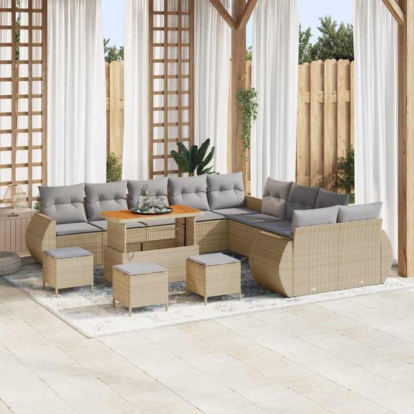 vidaXL Garten-Sofa-Set mit Kissen 14 pcs Beige und Hellgrau 3363892