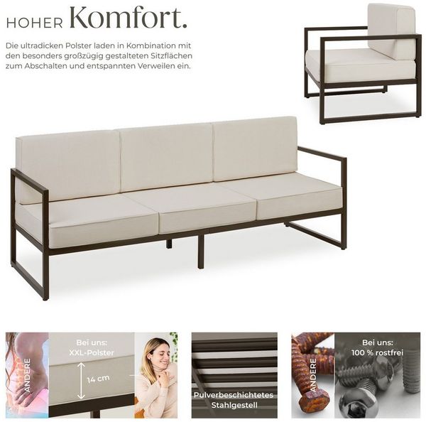 tectake® Gartenlounge Outdoor, 2X Sofa 3 Sitzer 1x Gartensessel, Relaxsessel Garten, Gartenbank, Gartenmöbel, Balkonmöbel, Terrassenmöbel, Wintergarten, Sitzecke Outdoor, Gartenlounge - 7 Sitzplätze Bild 3