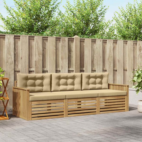vidaXL Outdoor-Sofagarnitur 3 pcs Weiß und Beige Massivholz Akazie 3389963