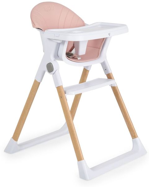 Cangaroo Kinderhochstuhl Almond Holzoptik klappbar Doppeltablett Sicherheitsgurt rosa