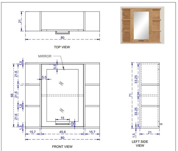 Spiegelschrank 80x71cm 'Albany' Akazie massiv lackiert Bild 5