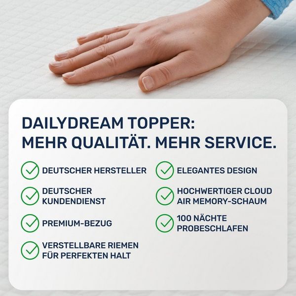 Dailydream viscoelastischer Matratzentopper Model XL mit Memory Foam Effekt, 140x200x9cm, Edition "Standard"