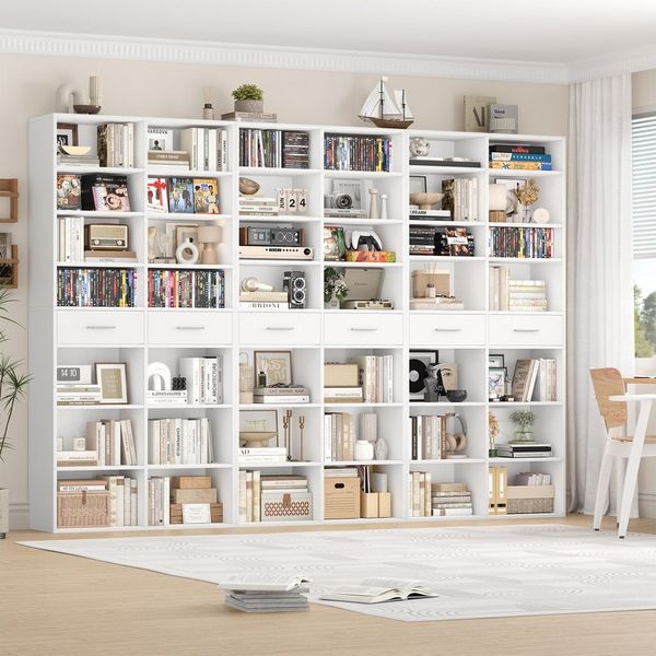 HOMECHO Bücherregal, 185,5 cm hoch Standregal mit 8 Ebenen und 2 Schubladen