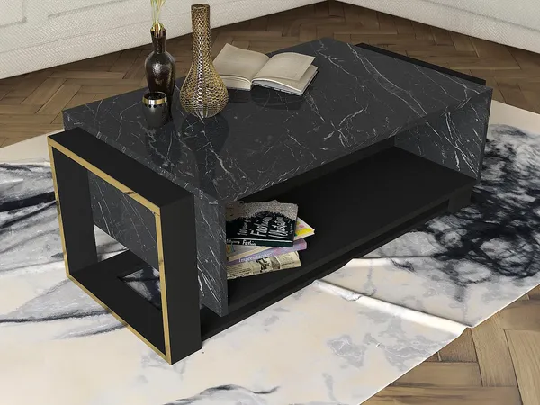 Vente-unique - COMEBI Couchtisch Holz, Platte Schwarz - B 60 cm x H 40,4 cm x L 106,4 cm