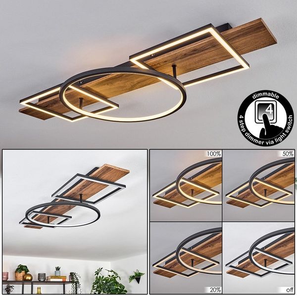hofstein Deckenleuchte Deckenlampe aus Metall/MDF/Kunststoff in Schwarz/Holzoptik/Braun/Weiß, ohne Leuchtmittel, moderne Deckenleuchte, 32 Watt, 3000 Kelvin