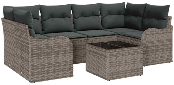 vidaXL Garten-Sofa-Set 7 pcs Grau Poly-Rattan und Stahl und Glas 3354268