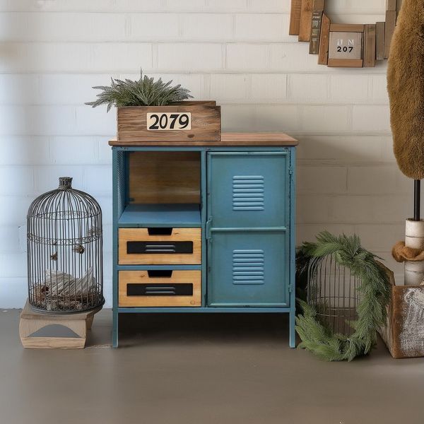 G-LEAF Kommode Sideboard in Industriestil, Retro Kommode Metallschrank mit Holzplatte (1 St), mit 2 Schubladen und 1 Tür, für Wohnzimmer, Küche, Flur