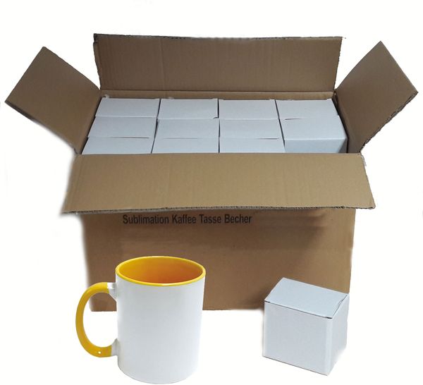 36 Stück Fototasse Sublimation Kaffee Tassen Becher WEISS - HENKEL Gelb