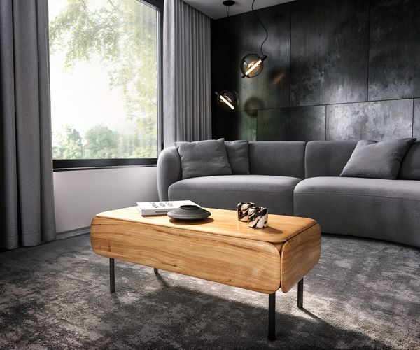 Couchtisch Shavani 100x50 cm Akazie Natur 1 Schublade Metall Schwarz