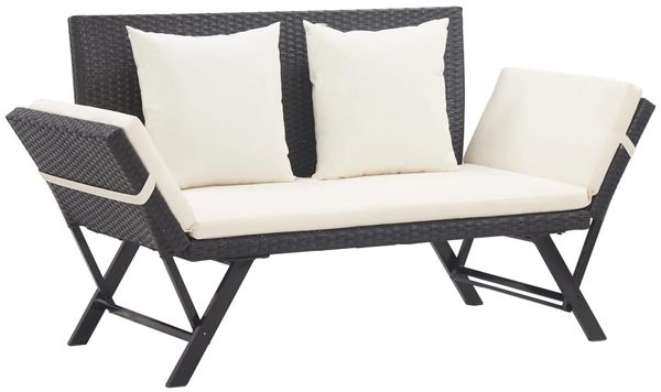 vidaXL Gartenbank mit Auflagen 176 cm Schwarz Poly Rattan 46230
