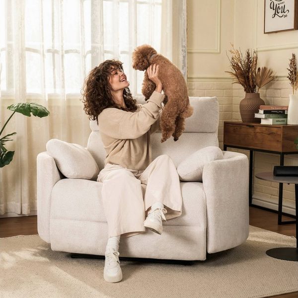 FLEXISPOT Sessel Mochi Elektrischer Relaxsessel - XXL 1,5-Sitzer mit 90 cm Sitzbreite (elektrisch verstellbar 118°–150° mit Zero-Wall-Funktion, USB & Type-C Anschluss, Anti-Quetsch-Konstruktion, Chenille-Bezug), inkl. Kuscheldecke 130×170 cm – ideal fü...