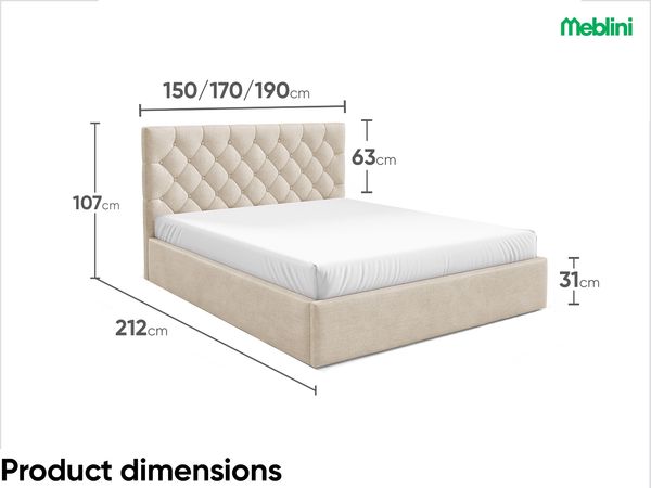 MEBLINI Polsterbett 180x200 mit Lattenrost und Matratze – BALEARO – Beige Samt – Doppelbett mit Bettkasten - Stauraumbett - Kopfteil Bett mit Stauraum Bild 7