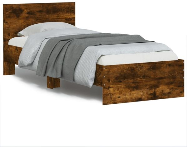 vidaXL Bettgestell mit Kopfteil und LED-Leuchten Räuchereiche 75x190cm 838845