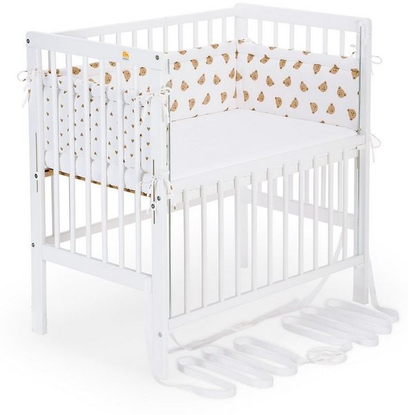FabiMax Beistellbett Flex weiß, 2in1, Beistellbett und Stubenbettchen in Einem, innovatives Seitenteil