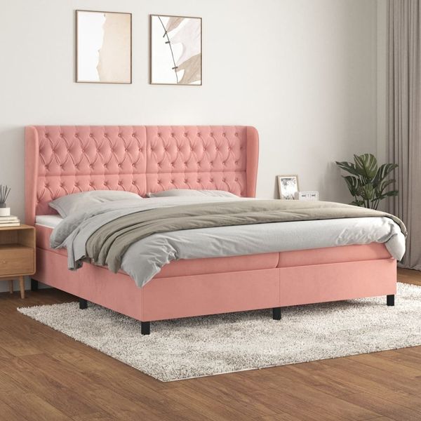 vidaXL Boxspringbett mit Matratze Rosa 200x200 cm Samt 3129416