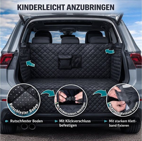 BigDean Tier-Kofferraumschutzdecke aus 600D Oxford, wasserdicht, kratzfest, gesteppte Schutzmatte, Rundum Schutz, Robust, Quick and easy, Tool-Free