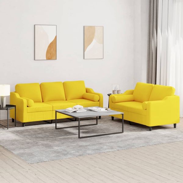 vidaXL 2-tlg. Sofagarnitur mit Kissen Hellgelb Stoff 3201855