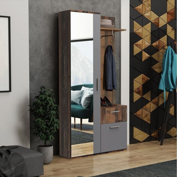 Beautysofa Kompaktgarderobe Justin (Schuhschrank, Kleiderhaken, Garderoben-Set mit Spiegel) Spiegelschrank