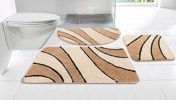 OTTO home Badematte Anna, Badvorleger, Badezimmer Teppich, Höhe 16 mm, rutschhemmend beschichtet, schnell trocknend, fußbodenheizungsgeeignet, Polyester, halbrund, Badteppich, Hoch Tief Effekt, Modern, Weich, Wellen