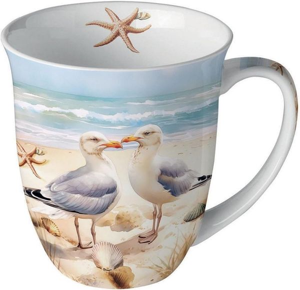 Ambiente Luxury Paper Products Becher Herzen, Rose, Sommer, Blumen, Pflanzen, Vogel, Tiere, Maritim, 1-tlg, Porzellan Tasse, Sommer - Möven, Meer, Strand, Urlaub Vogel, seagulls, Motiv, Geburtstag, Hochzeit, Valentinstag, Muttertag, Geschenke