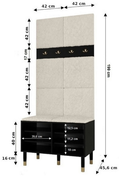 ABIKS MÖBEL Kompaktgarderobe PALERMO Set 4 Garderobe mit gepolsterten Paneelen, Industriell Design Bild 2