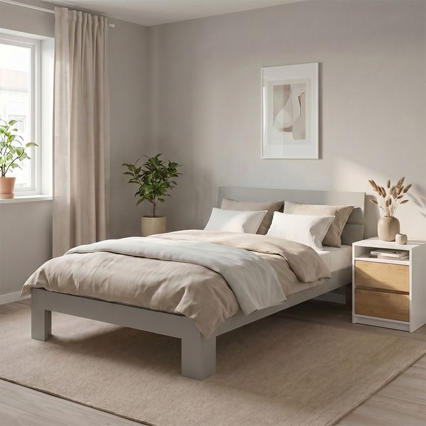 Bellamio 'Kavir' Bett 120x200 cm, cremegrau lackiert, Massivholzbett aus Kiefer, Einzelbett inkl. Lattenrost, bis 120 kg belastbar