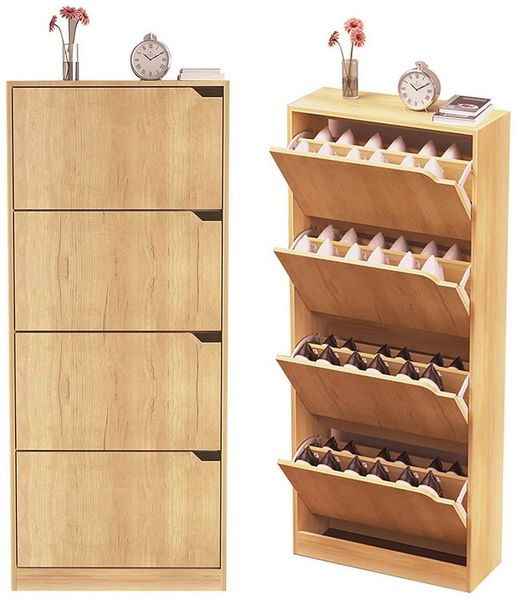 WAOHO Schuhschrank Klappbare Schuhregale, 4-türiger, doppelstöckiger Schuhschrank