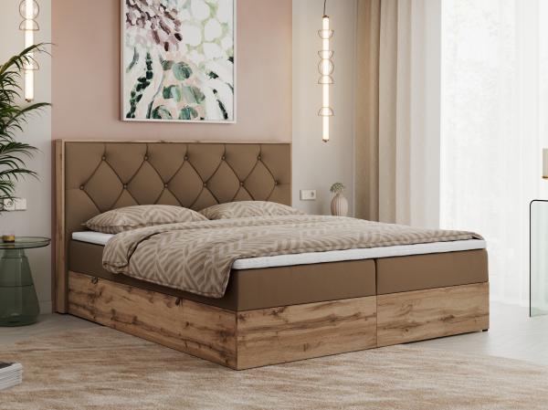 Boxspringbett, Schlafzimmerbett, Bettkasten - VENETO -200 x 200 cm - Braun Kunstleder - H3