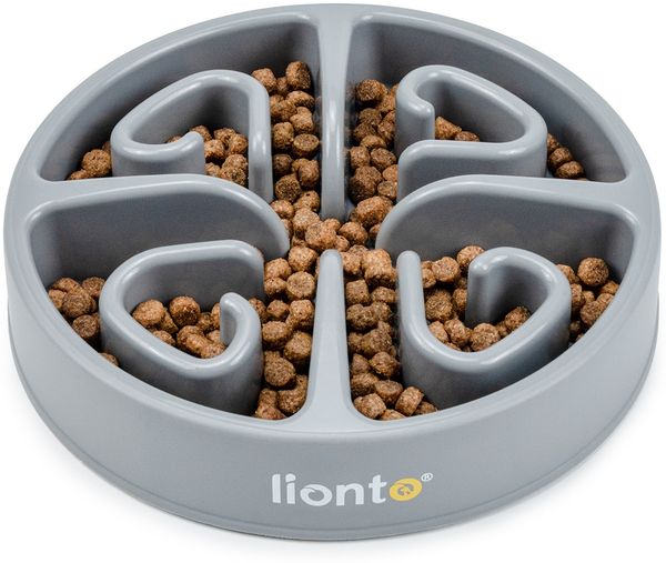 lionto Antischlingnapf für Hunde & Katzen mit Anti-Rutsch-Füßen, spülmaschinenfest & robust, 30 cm, hellgrau