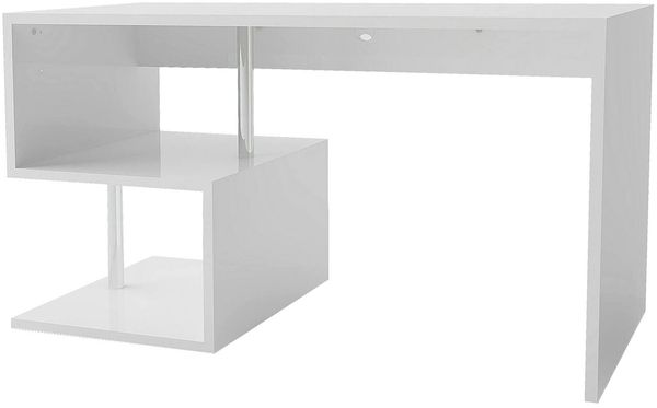 Dmora Schreibtisch Atemis, linearer PC-Schreibtisch, Mehrzweck-Bürotisch, platzsparender Schreibtisch mit mehreren Positionen, 100 % Made in Italy, 140 x 60 x 78 cm, glänzendes Weiß