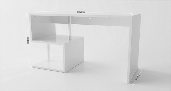 Dmora Schreibtisch Atemis, linearer PC-Schreibtisch, Mehrzweck-Bürotisch, platzsparender Schreibtisch mit mehreren Positionen, 100 % Made in Italy, 140 x 60 x 78 cm, glänzendes Weiß Bild 3