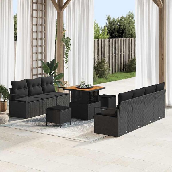 vidaXL Garten-Sofa-Set mit Kissen mit Speicher 10 pcs Schwarz 3364434
