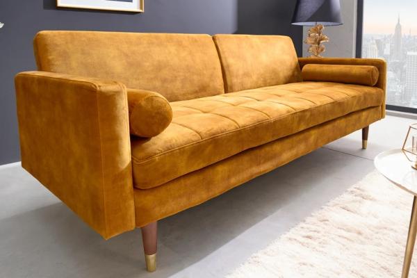 Design Schlafsofa DIVANO 196cm senf-gelb Mikrovelours 3-Sitzer Sofa Bettfunktion