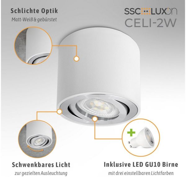 SSC-LUXon LED Aufbaustrahler CELI-2W Aufbaustrahler schwenkbar rund weiß Spot LED GU10 LumiFLEX, Neutralweiß, Warmweiß, Tageslichtweiß Bild 3
