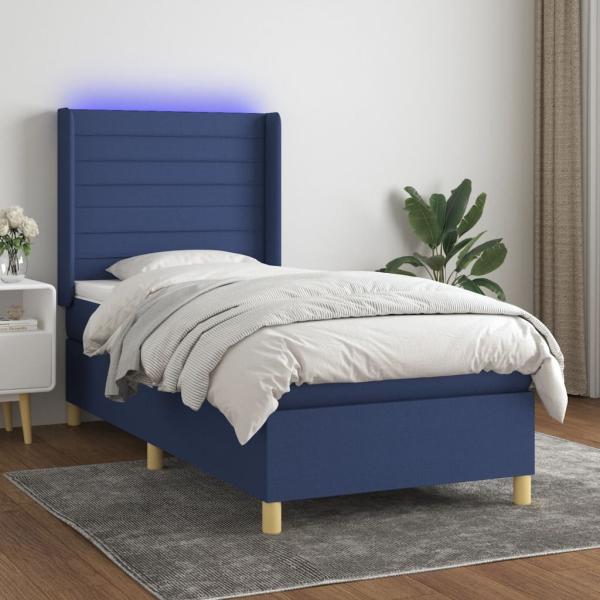 vidaXL Polsterbett mit Matratze & LED Blau 90x190 cm Stoff