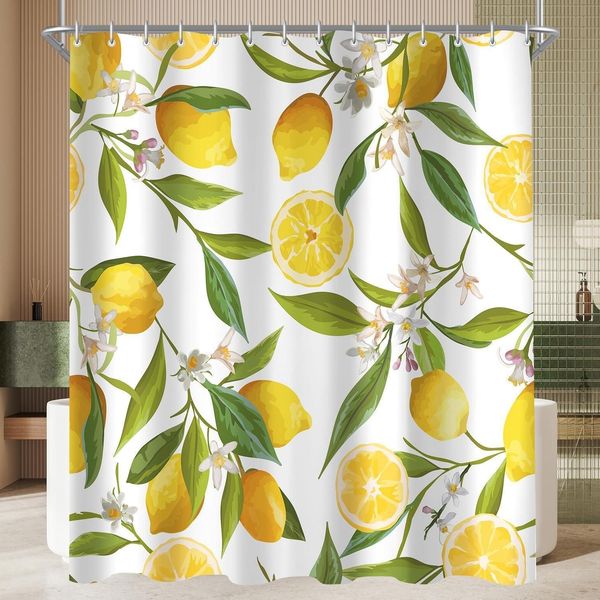 Duschvorhang 180x200cm Zitrone Blatt Wasserdicht Polyester 12 Ösen EcoFriendly