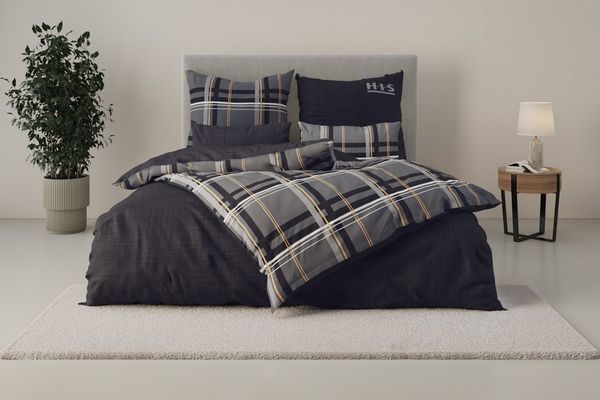 OTTO home Wendebettwäsche Talin, Linon, 2 teilig, ab Gr. 135x200, 100% Baumwolle, Karo-Design, Marke H.I.S. by OTTO home