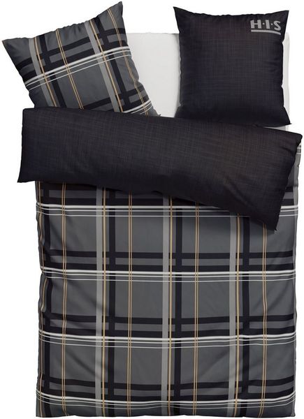 H.I.S Wendebettwäsche Talin, Linon, 2 teilig, NEUHEIT in Gr. 135x200 oder 155x220 cm, 100% Baumwolle, Karo-Design
