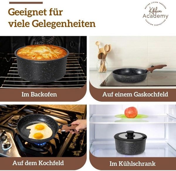 Kitchen Academy 10tlg Topfset Pfannenset Glasdeckel Marmorbeschichtung Antihaft Bild 4