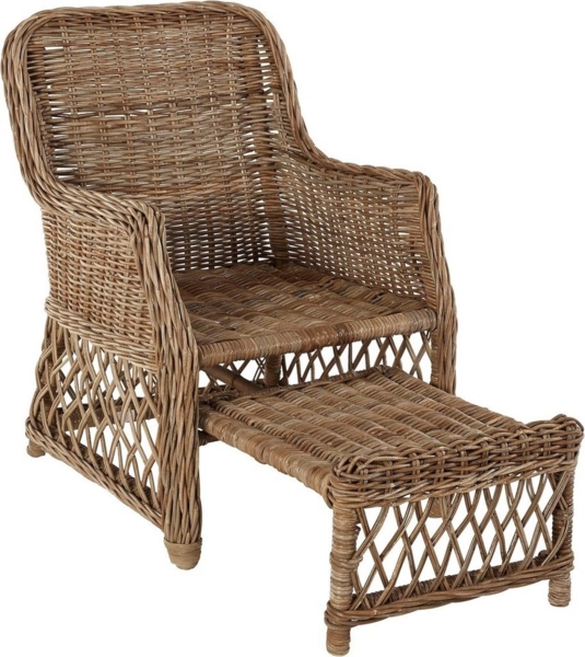 Rattansessel, Relaxsessel mit ausziehbarem Fußteil, handgeflochten, naturgrau