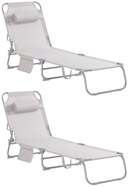 SoBuy OGS35-MIX2 Sonnenliege 2er Set, Textilgewebe, Lackiert, Beige, 167 x 81 x 56 cm