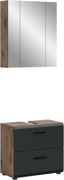 Badkombination (B/H/T: 60x185x30 cm) in schwarz matt und Nox Oak Nachbildung