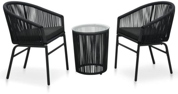 3-tlg. Bistro-Set mit Kissen PE-Rattan Schwarz