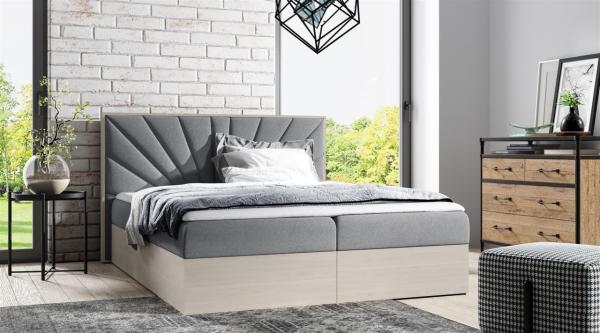 Boxspringbett Bett DAIMON 180x200cm Nordic Teak Stoff Grau inkl. Bettkasten