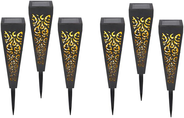 Solarlampen 6er Set mit Erdspieß, Dekostanzungen Schwarz Gold, H. 33cm Bild 2