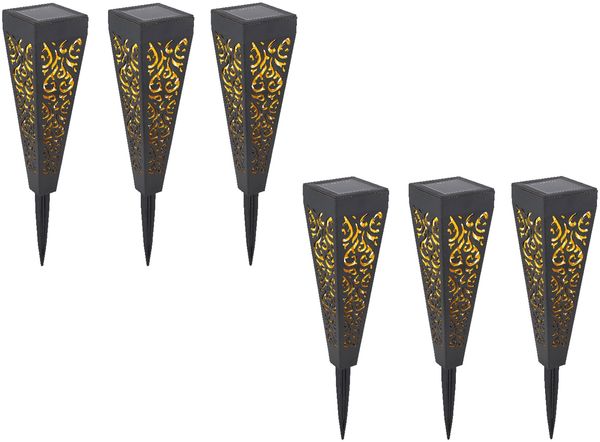 Solarlampen 6er Set mit Erdspieß, Dekostanzungen Schwarz Gold, H. 33cm Bild 9
