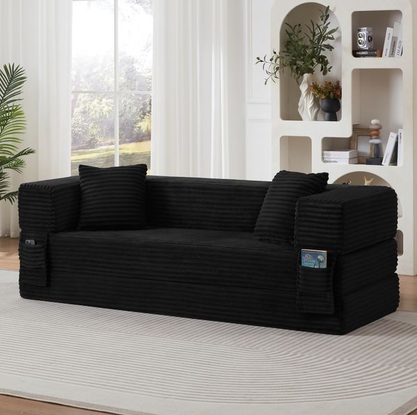 Schlafsofa mit Schaumstoffkern, klappbar zum kleinen Doppelbett, 200x76x60 cm, schwarz