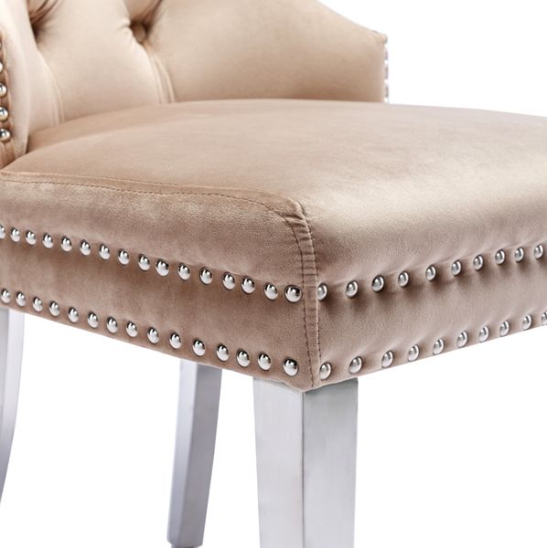 Esszimmerstuhl 62,5 x 53 x 94,5 cm mit Samtbezug und Metallbeinen – beige Bild 9